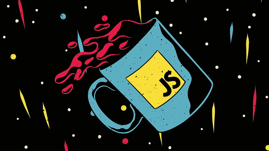 Stylized JavaScript Mug with Steam and Cosmic Background HD wallpaper
