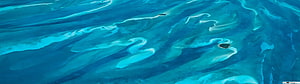 Aerial View of Turquoise Ocean Swirls and Small Island in Tropical Waters HD wallpaper