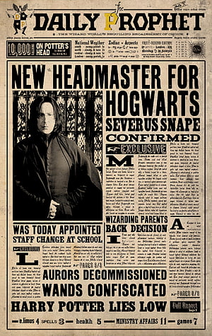 Daily Prophet Front Page Featuring Severus Snape as New Hogwarts Headmaster HD phone wallpaper