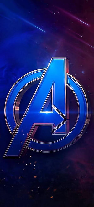 Avengers Endgame Logo on Cosmic Nebula Background with Metallic Blue Finish HD phone wallpaper