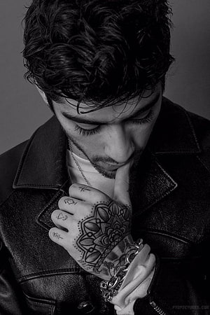 Zayn Malik Black and White Portrait with Hand Tattoos and Leather Jacket HD phone wallpaper
