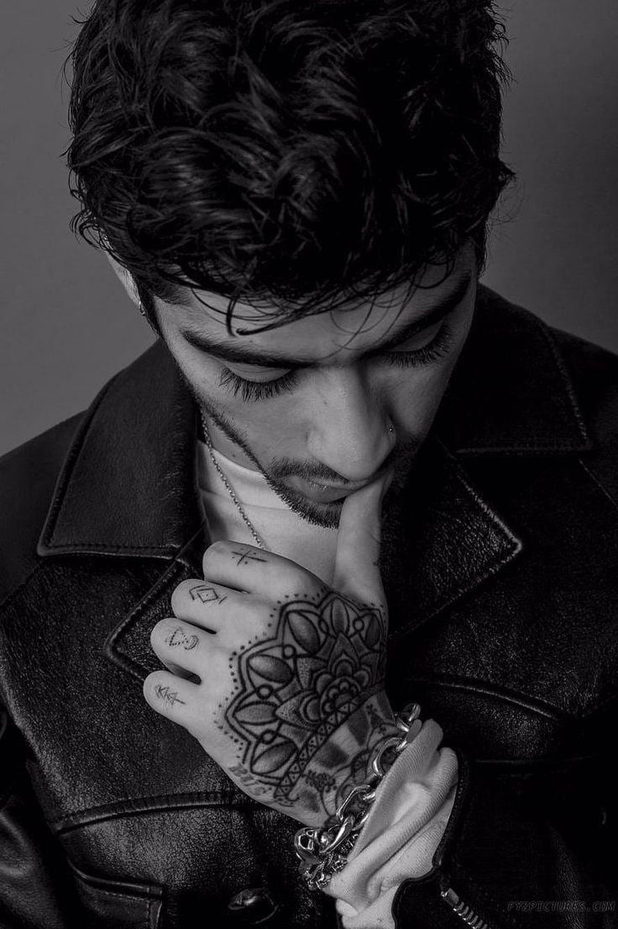 Zayn Malik Black and White Portrait with Hand Tattoos and Leather Jacket HD phone wallpaper
