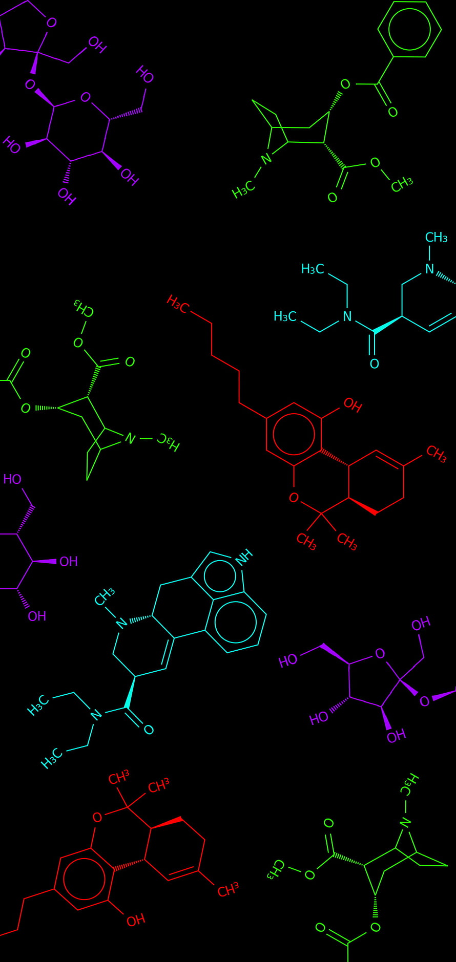 Colorful Chemical Molecular Structures on Black Background HD phone wallpaper