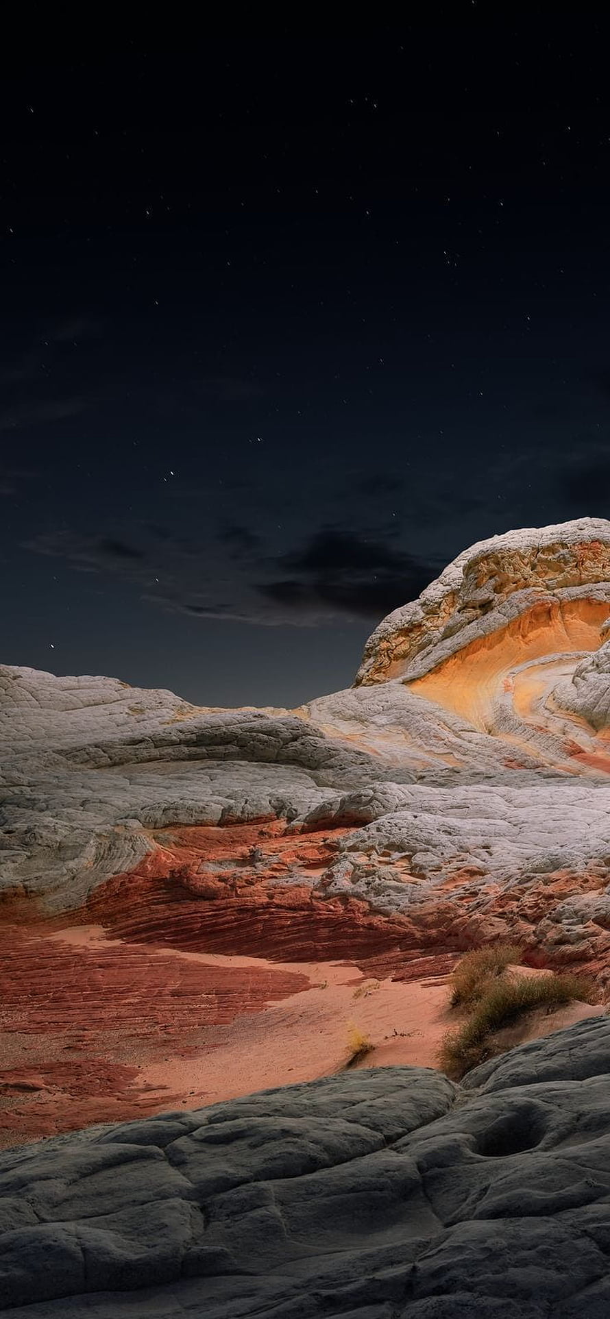 Layered Red Rock Desert Landscape Under a Starry Night Sky HD phone wallpaper