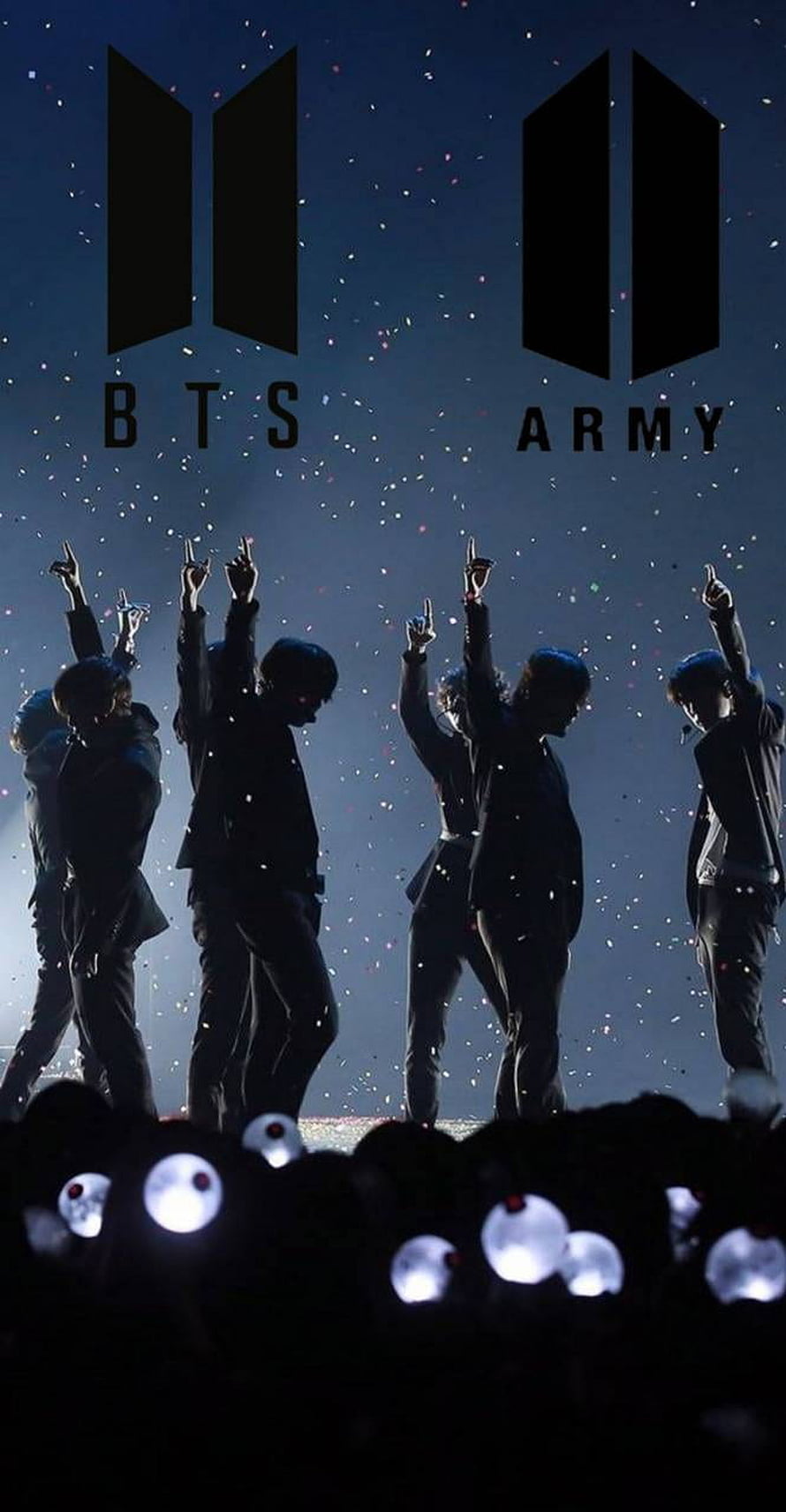 BTS and ARMY Silhouettes on Stage with Confetti and Light Sticks HD phone wallpaper