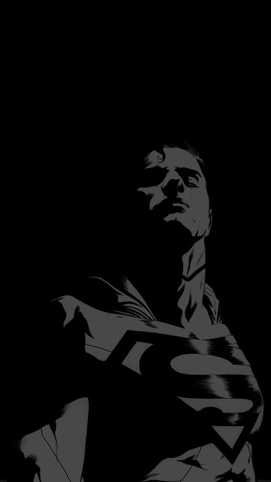 Dark Superman in Black and White Comic Style with Dramatic Shadow and Cape HD phone wallpaper