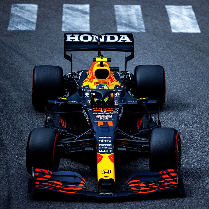 Checo Perez Red Bull Racing Formula 1 Car Front View on Track HD phone wallpaper