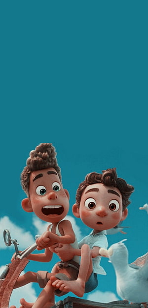 Luca and Alberto flying through the sky in the Disney Pixar animated film HD phone wallpaper