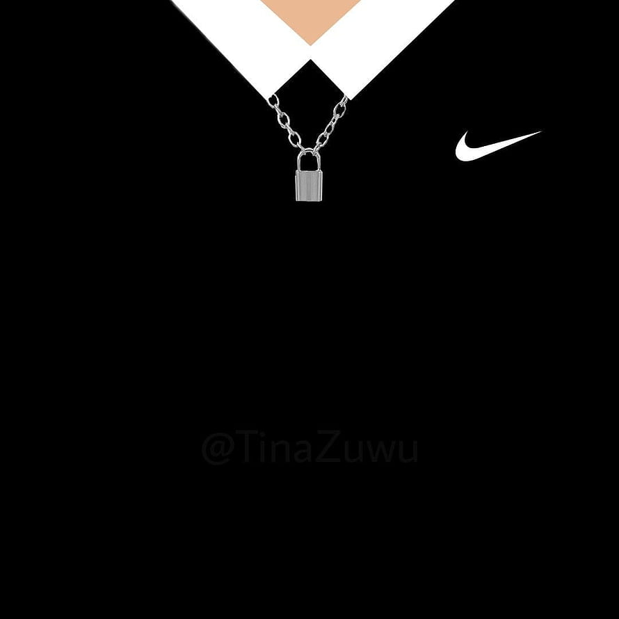 Minimalist Nike Black T-Shirt Design with Padlock Chain and White Collar Graphic HD phone wallpaper