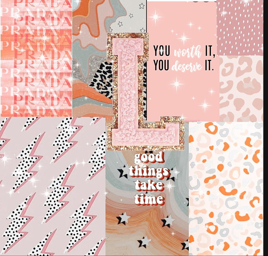 Preppy Letter L Collage with Leopard Print, Lightning Bolts, and Inspirational Quotes HD wallpaper