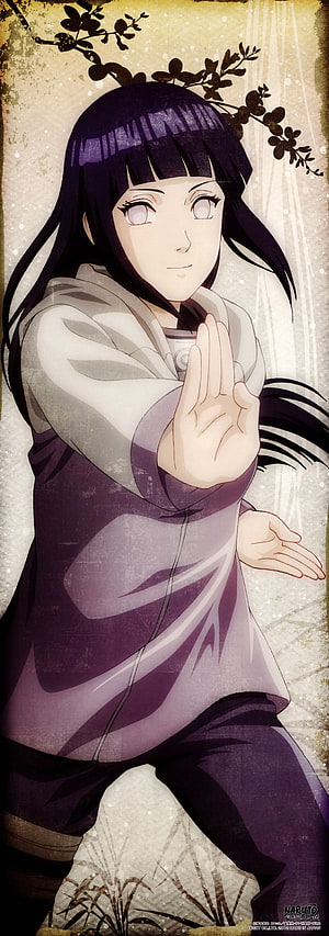 Hinata Hyuga from Naruto in a traditional martial arts stance with a serene expression HD phone wallpaper