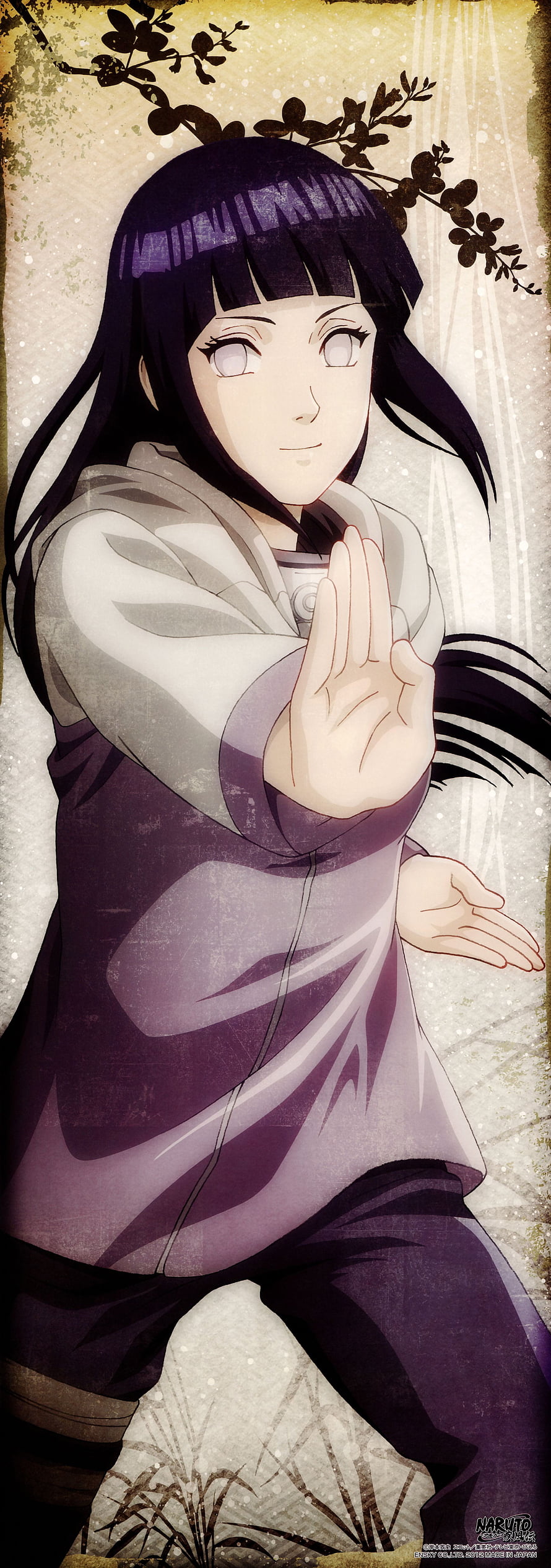 Hinata Hyuga from Naruto in a traditional martial arts stance with a serene expression HD phone wallpaper