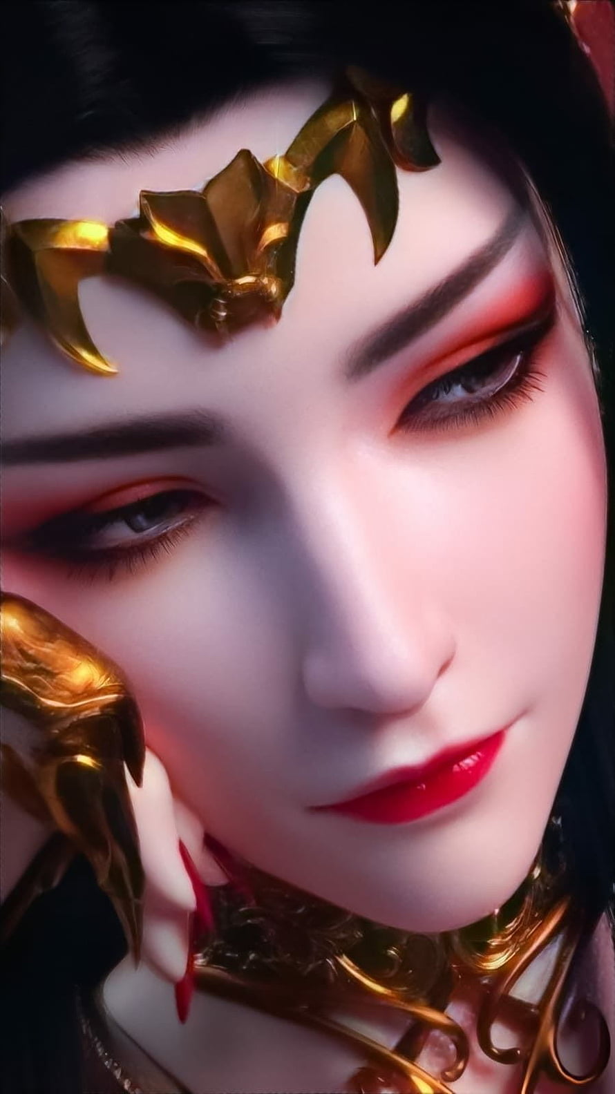 Cai Lin 3D Character Portrait with Golden Crown and Red Makeup HD phone wallpaper