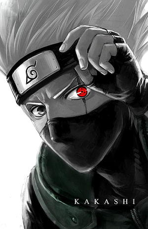 Kakashi Hatake Sharingan Eye Portrait in Monochrome Anime Style HD phone wallpaper