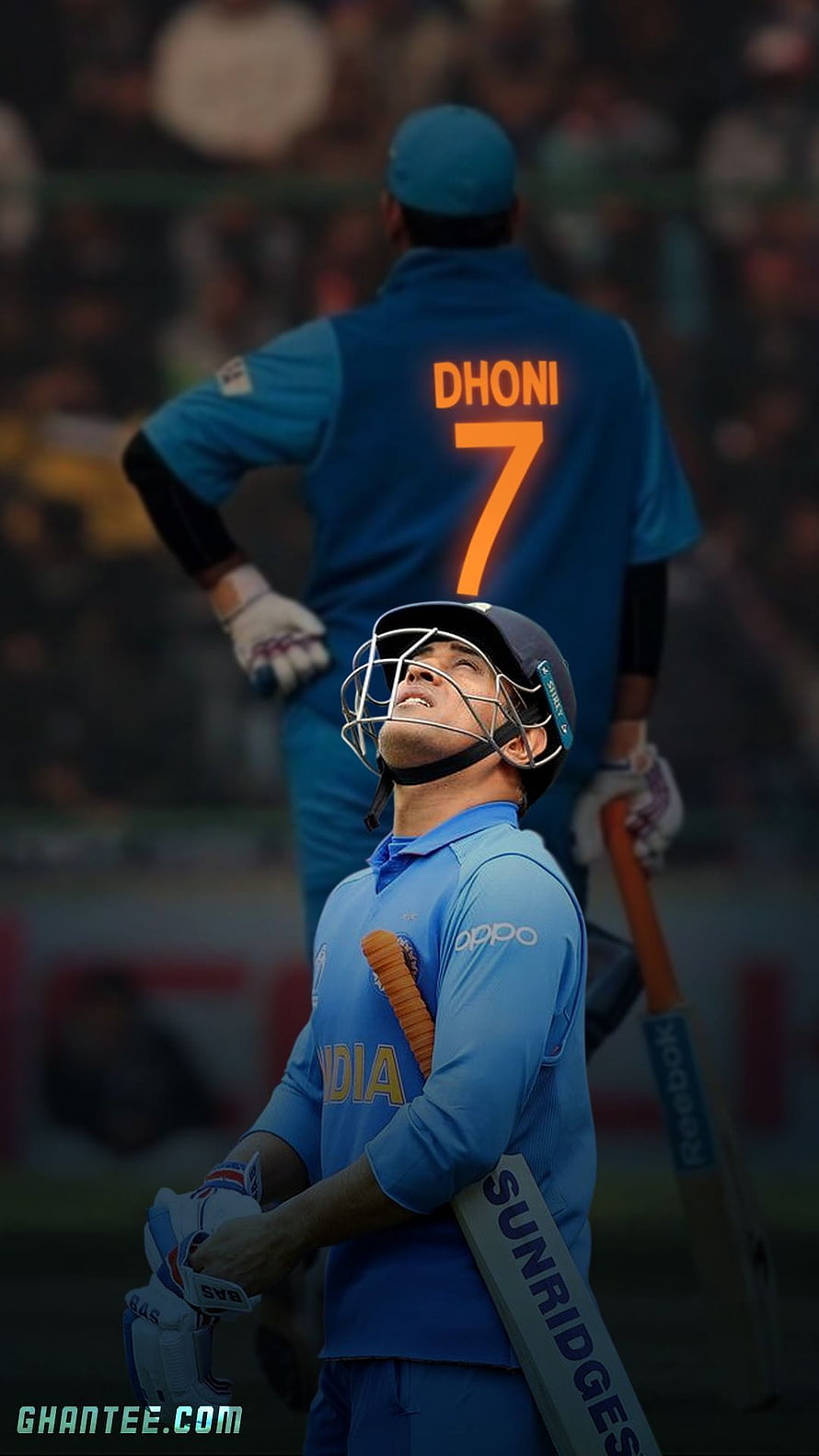 MS Dhoni Cricket Player in India Blue Jersey Holding SunRiders Bat HD phone wallpaper