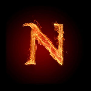 Flaming Letter N Alphabet Design with Fiery Orange Flames on Dark Background HD phone wallpaper