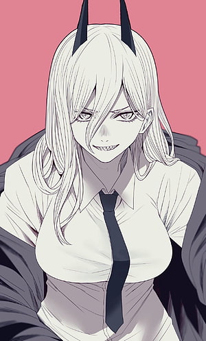 Power from Chainsaw Man in a white shirt and tie with a menacing grin HD phone wallpaper