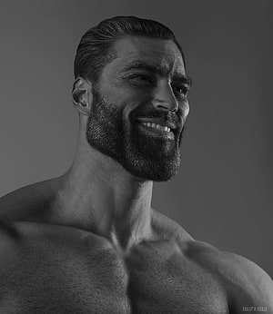 Black and white portrait of a muscular bearded man with a confident smile, 11 Giga Chad ideas, #giga chad HD phone wallpaper