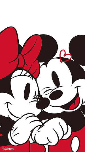 Mickey and Minnie Mouse Embracing with Heart in Classic Disney Style HD phone wallpaper