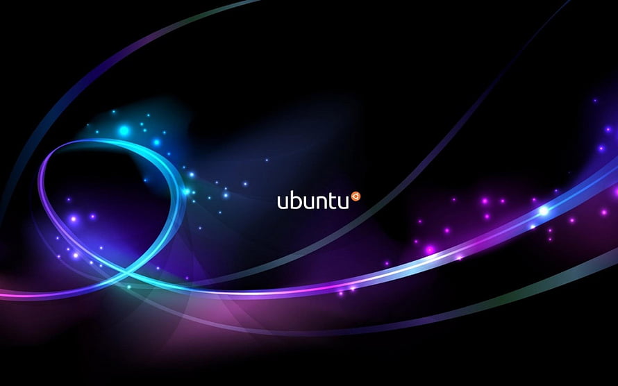 Ubuntu Desktop Wallpaper with Neon Light Trails and Dark Background HD wallpaper