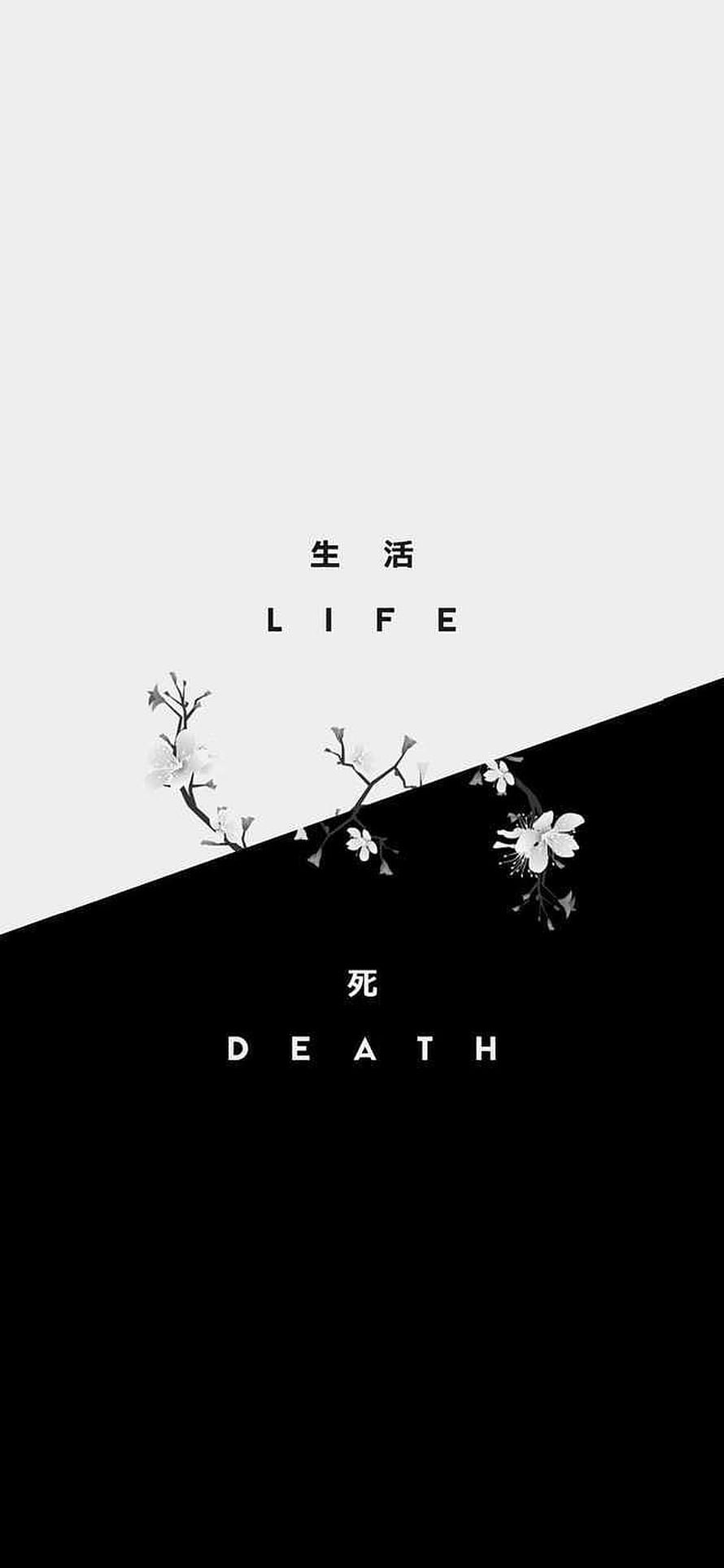 Minimalist Black and White Japanese Cherry Blossom Life and Death Typography Art HD phone wallpaper