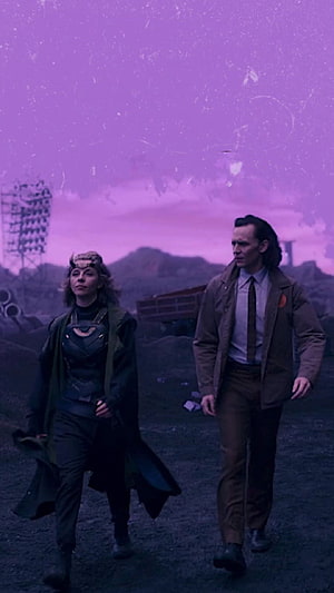 Loki and Sylvie Walking Through a Glitching Multiverse Landscape HD phone wallpaper