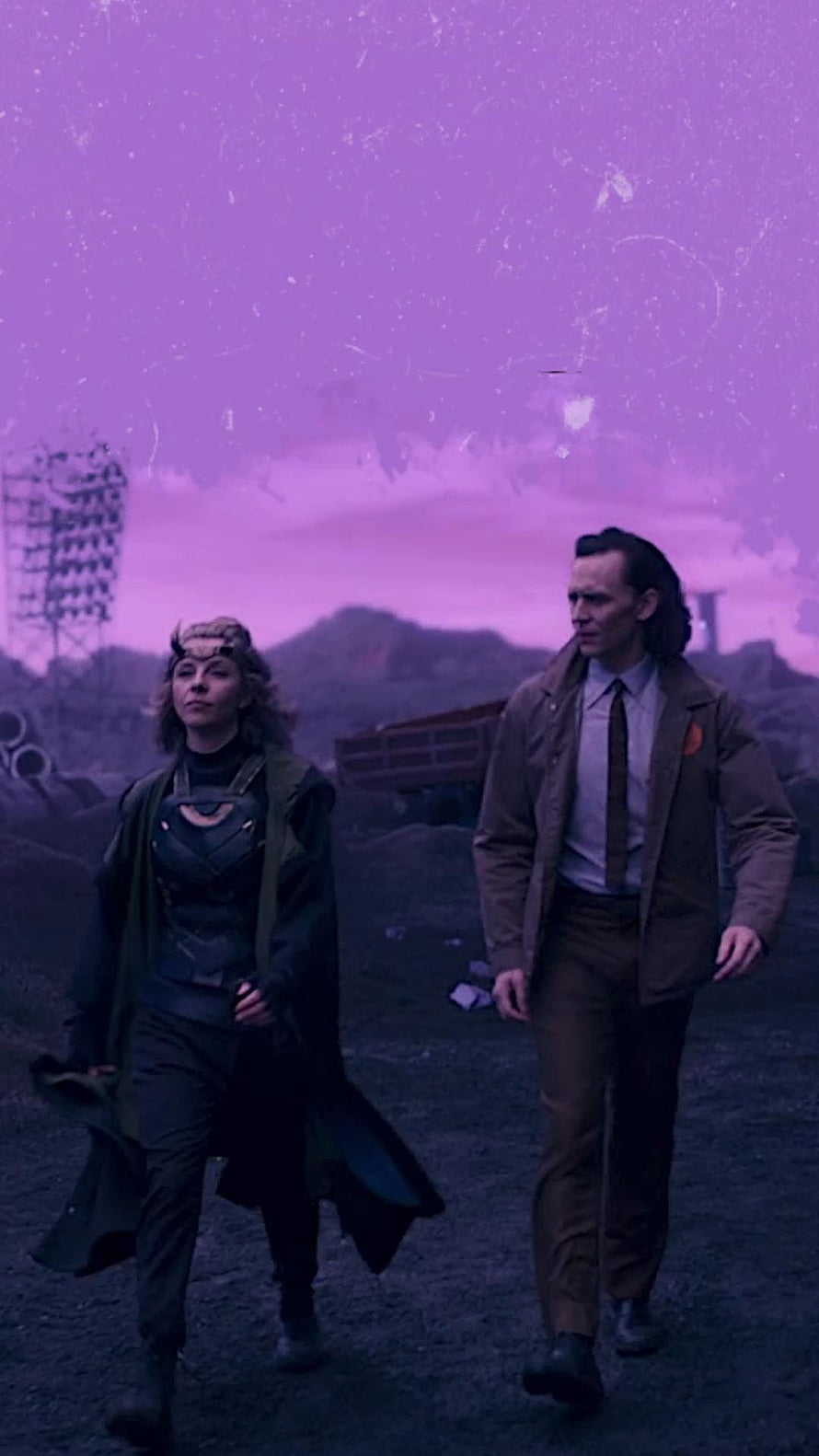 Loki and Sylvie Walking Through a Glitching Multiverse Landscape HD phone wallpaper