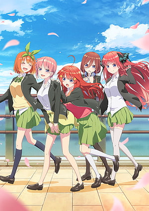 The Quintessential Quintuplets Nakano Sisters in School Uniforms Under Cherry Blossoms HD phone wallpaper