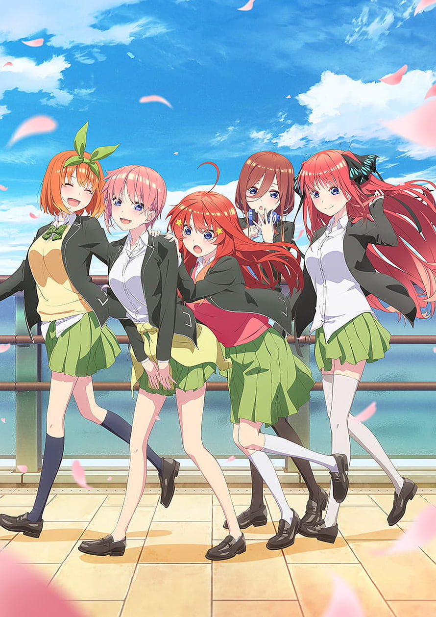 The Quintessential Quintuplets Nakano Sisters in School Uniforms Under Cherry Blossoms HD phone wallpaper