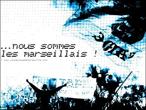 Olympique de Marseille Fans Celebrating in Stadium with Blue and White Banners HD wallpaper