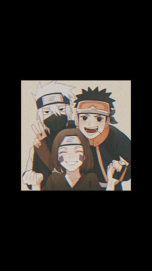 Naruto Team Minato Anime Illustration Featuring Kakashi Obito and Rin in Retro Style HD phone wallpaper