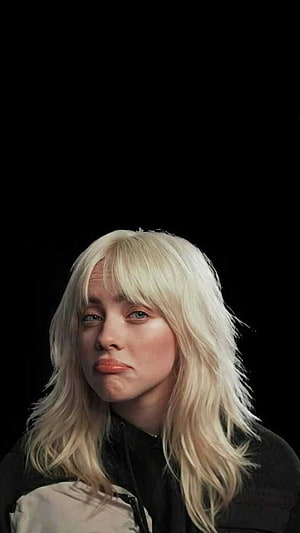 Billie Eilish Portrait with Platinum Blonde Hair and Black Background HD phone wallpaper