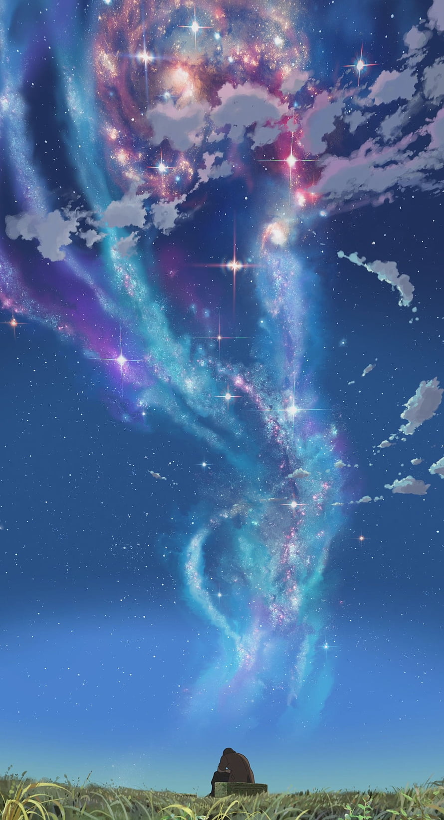 Hoshi wo Ou Kodomo Anime Night Sky with Luminous Nebula and Silhouette HD phone wallpaper