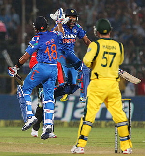 Virat Kohli and Rohit Sharma Celebrate India Cricket Win Against Australia HD phone wallpaper