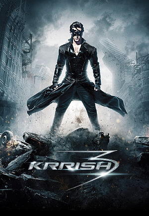 Krrish 3 Hero Standing on Rubble in Dark City with Dramatic Lighting HD phone wallpaper