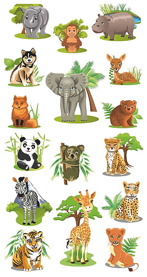 Cute Cartoon Animal Collection Featuring Zoo Wildlife and Forest Creatures HD phone wallpaper