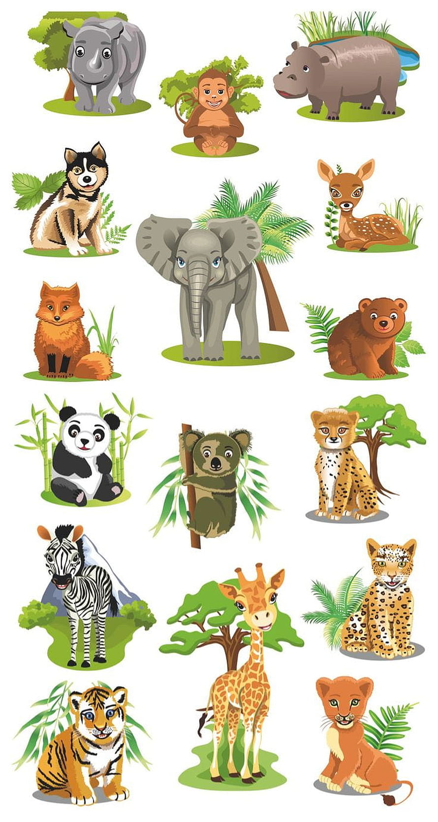 Cute Cartoon Animal Collection Featuring Zoo Wildlife and Forest Creatures HD phone wallpaper