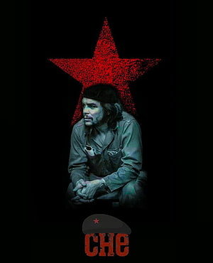 Che Guevara Portrait with Red Star and Beret on Black Background HD phone wallpaper