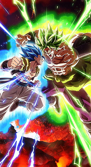 Super Saiyan Blue Gogeta and Full Power Broly Clash in Epic Dragon Ball Anime Battle HD phone wallpaper