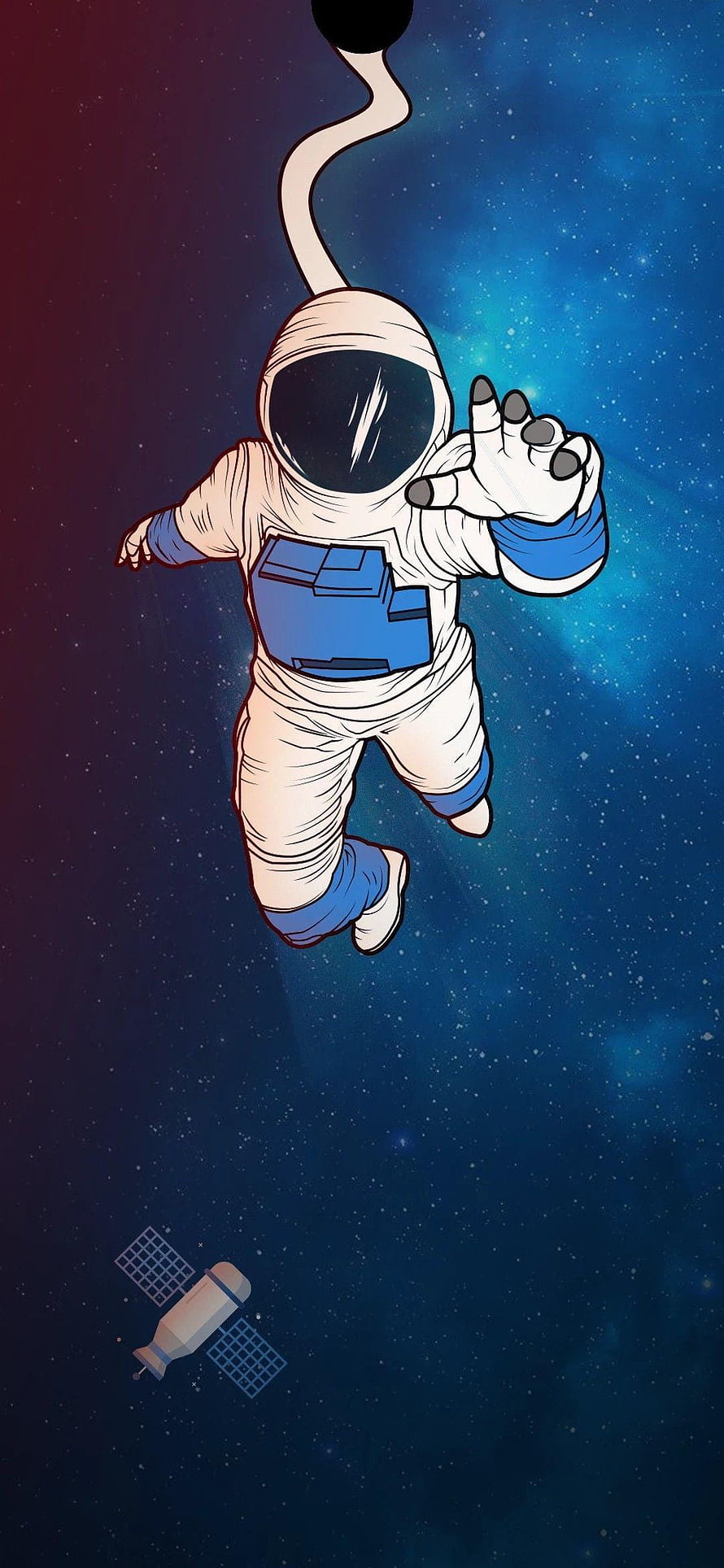 Stylized Astronaut Floating in Deep Space with Satellite and Nebula Background HD phone wallpaper