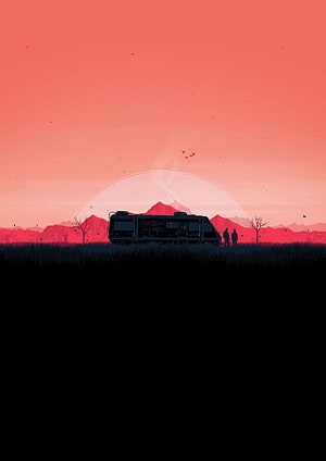 Breaking Bad RV Silhouette Against Crimson Desert Sunset with Two Figures HD phone wallpaper