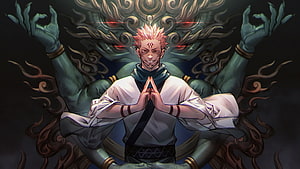 Jujutsu Kaisen Anime Character with Hands in Prayer Pose and Dark Spirit Aura HD wallpaper