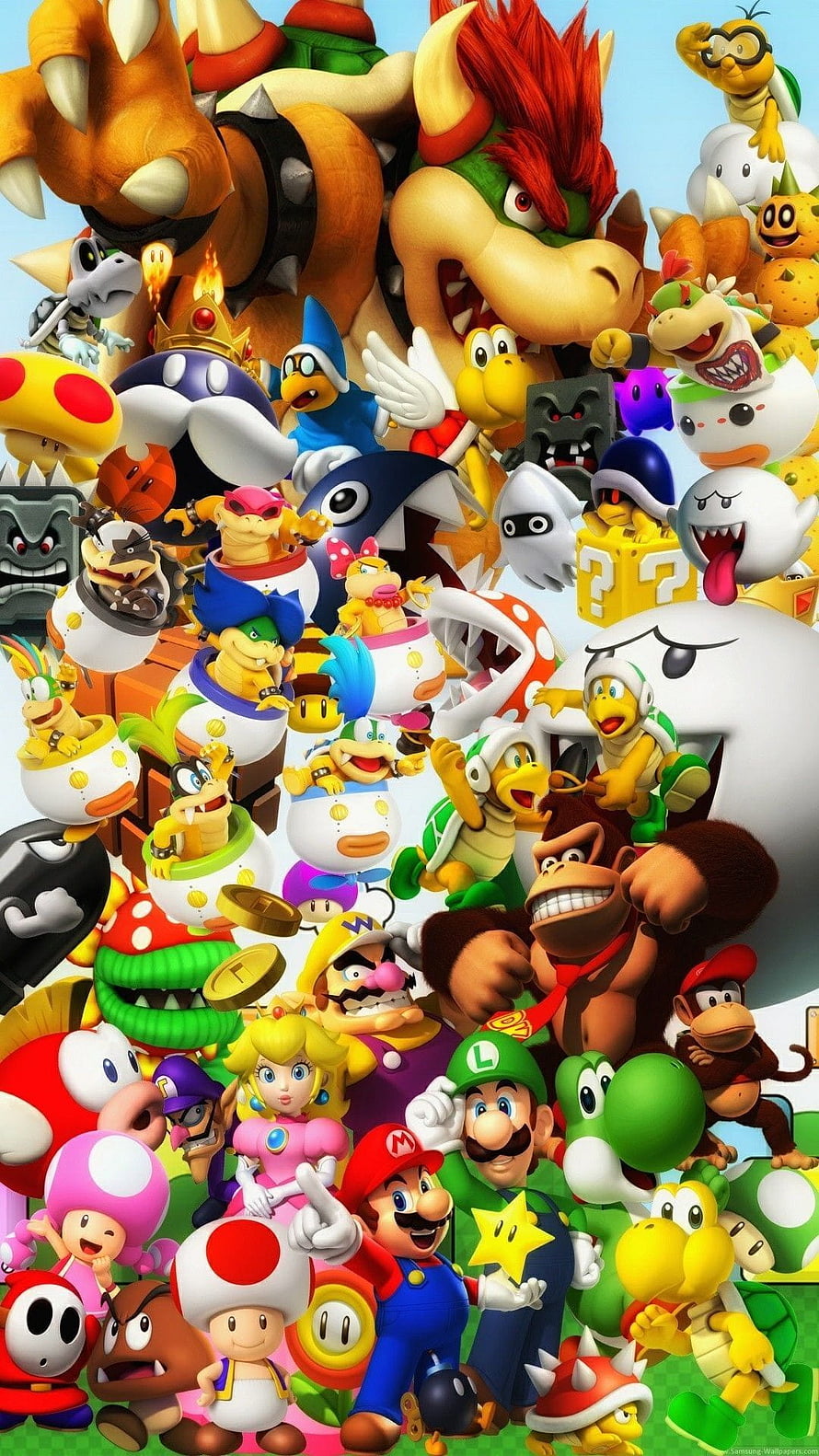 Super Mario Bros All Characters Group Portrait With Bowser Mario Luigi Peach And Yoshi HD phone wallpaper