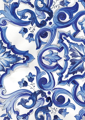 Dolce & Gabbana Blue and White Floral Baroque Pattern Design HD phone wallpaper