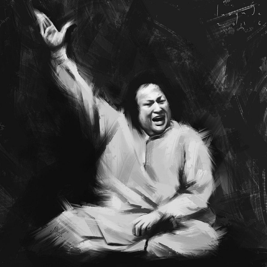 Nusrat Fateh Ali Khan Digital Painting of a Sufi Devotee in Ecstatic Prayer HD wallpaper