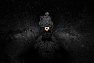 Vitthal Deity Statue With Golden Third Eye Against Dark Cosmic Starfield Background HD wallpaper
