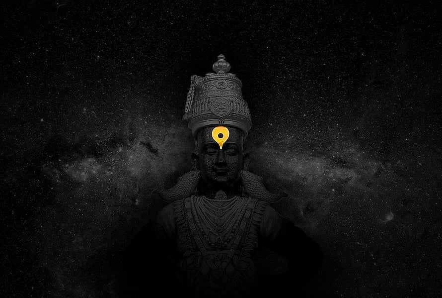 Vitthal Deity Statue With Golden Third Eye Against Dark Cosmic Starfield Background HD wallpaper