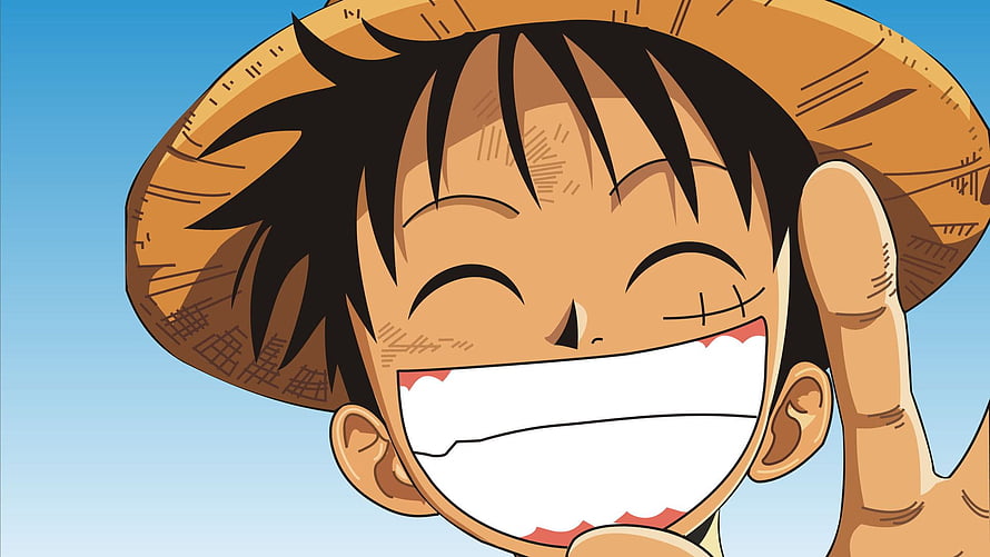 Monkey D. Luffy Smiling Close-Up Portrait with Straw Hat Against Blue Sky HD wallpaper