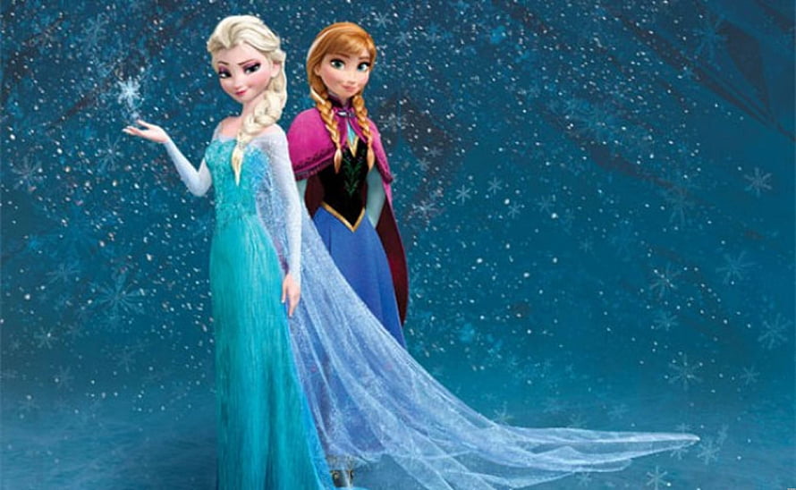 Elsa and Anna from Frozen in Winter Gowns with Snowflakes and Ice Magic HD wallpaper