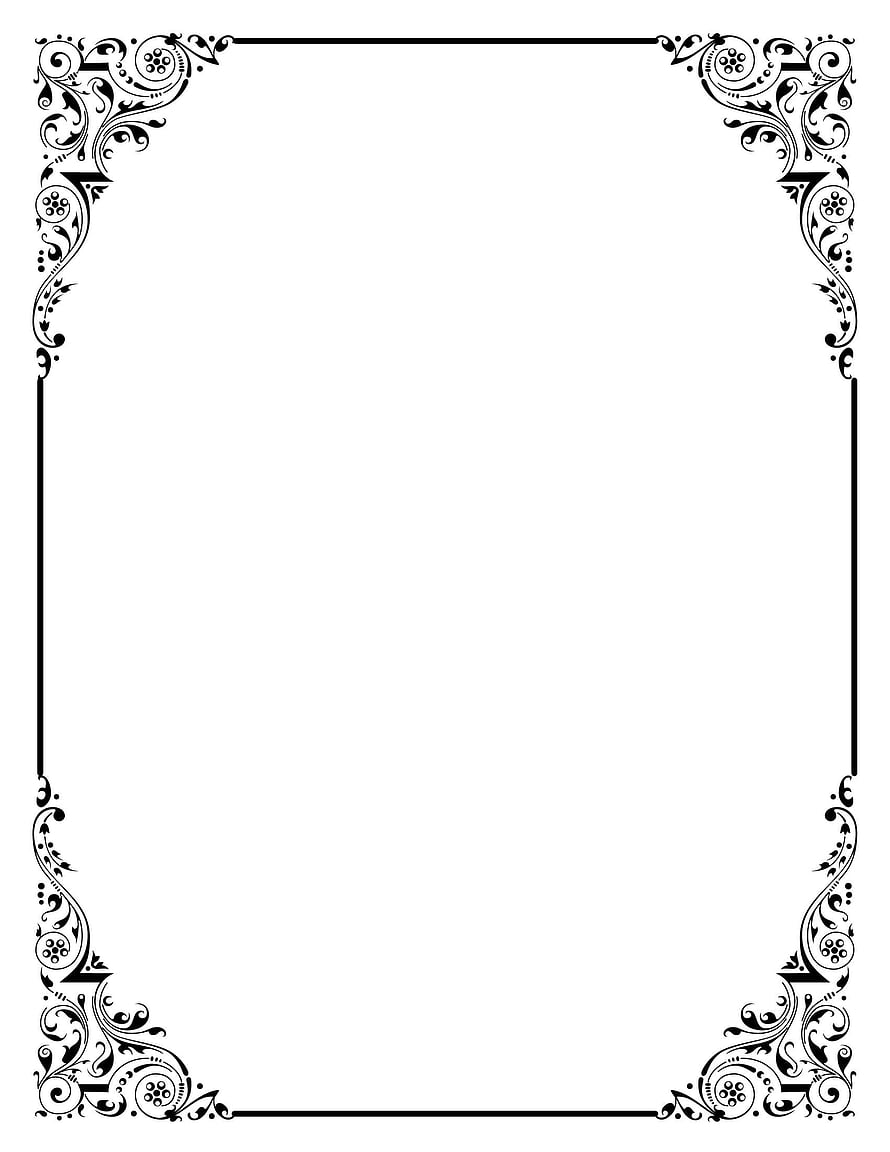 Black and White Ornamental Floral Corner Frame Design for Stationery and Print Layouts HD phone wallpaper